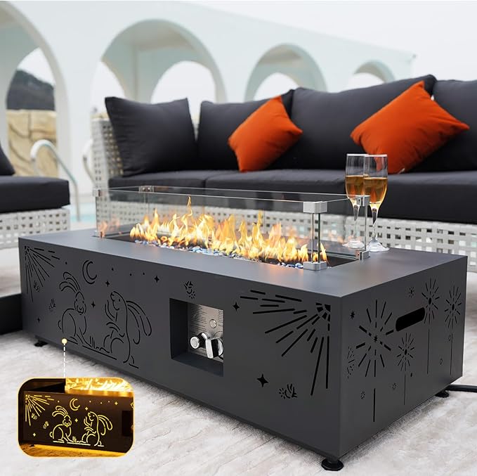 NICESOUL 42'' Natural Gas/Propane Fire Pit Rectangular, Low Profile Firepits with Tank Table for Outside Patio, 50000 BTU Outdoor Fireplace with LED Lights Lamp for Backyard Garden, CSA, Dark Grey