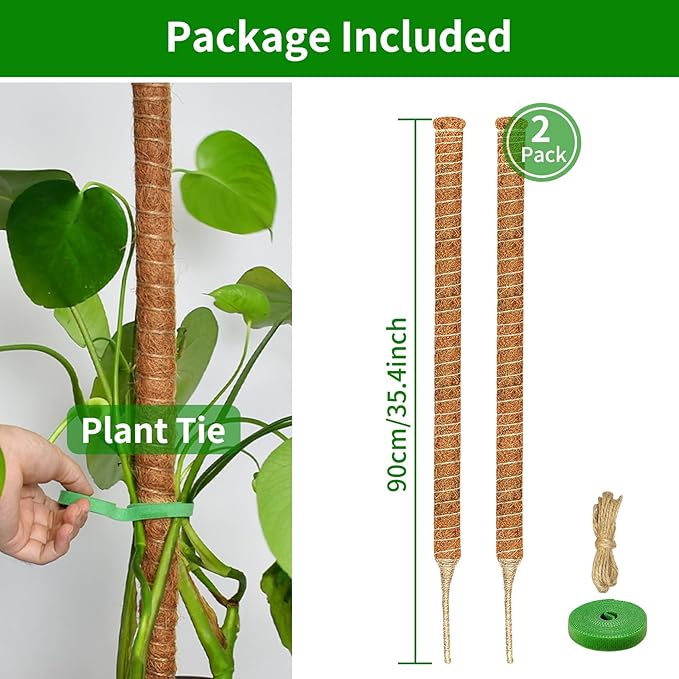 2 Pack Moss Pole, 35.4-Inch Moss Poles for Plants Monstera,Bendable Plant Support Stakes for Climbing Plants Indoor, Garden Trellis Plant Stick for Potted Plants, Pothos Philodendron