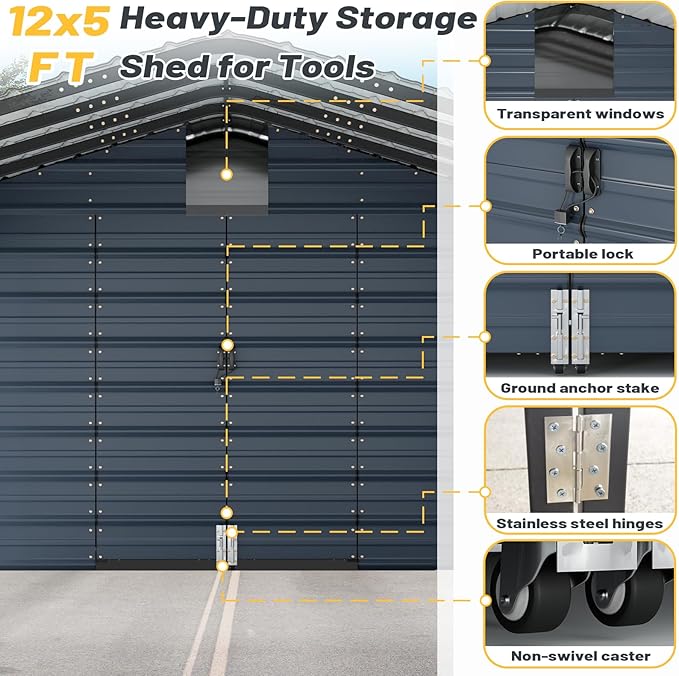EROMMY 12x25 FT Carport Storage Shed 2-in-1, Heavy Duty Car Port with Galvanized Metal Frame, Base-Reinforced Enclosed Storage Shelter, Extended Coverage for Trucks, Cars & All Vehicles, Gray