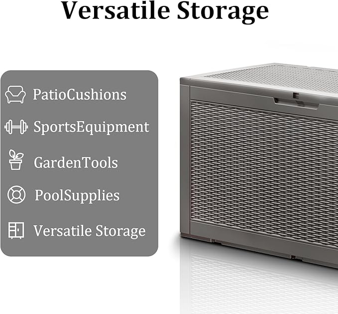 100 Gallon Waterproof Deck Box, Lockable Resin Storage Box for Patio Furniture Cushions Garden Tools and Outdoor Delivery Storage, Coffee