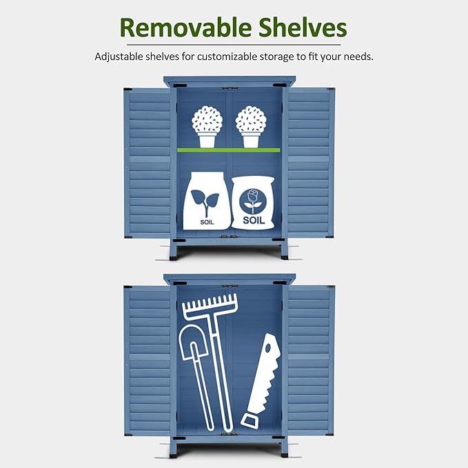 MCombo Outdoor Storage Cabinet, Small Storage Shed with Removable Shelf, Wood Garden Shed with 2 Doors for Yard Patio Lawn (24.6 x 18.3 x 38.2 inch) 0985 (Blue)