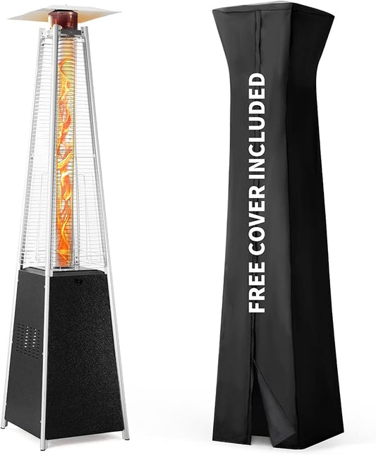 Pamapic Pool Heater Patio Heater, Pyramid 48,000 BTU Portable Heater with Patio Cover, Propane Outdoor Heaters for Patio, Backyard, Balcony with Wheels(Hammered Gray)