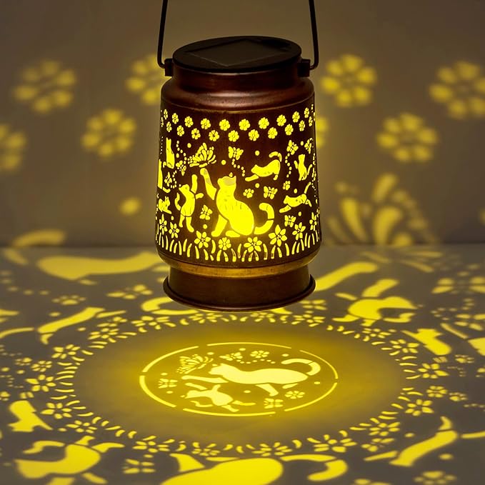 Cat Lover Gifts for Mom/Women//Grandma/Sister,Cat Solar Light Gifts Mother Day Gift Solar Lanterns Outdoor Waterproof Cat Lights Led Mason Jar Hanging Lamps Decor for Garden Yard Patio