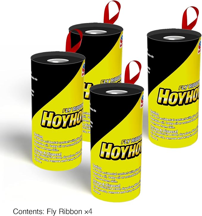HOY HOY Fly Ribbon 4 Traps (1 Pack) - Multi-Insect Catcher for Home & Garden, Super Sticky, Long Lasting