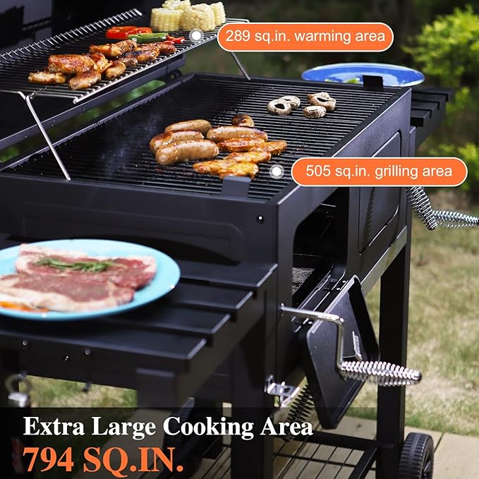 Sophia & William Extra Large Charcoal BBQ Grills with 794 SQ.IN. Cooking Area, Heavy Duty Outdoor Barbecue Grill with 2 Individual Lifting Charcoal Tray and 2 Foldable Side Table, Black