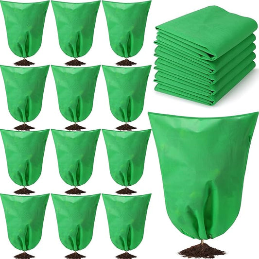 12 Packs Winter Plant Covers Freeze Protection Drawstring Tree Cover 23.62 x 31.5 in Large Reusable Frost Protection for Plants Fruit Tree Shrub, Outdoor Prevention Bag(Dark Green)