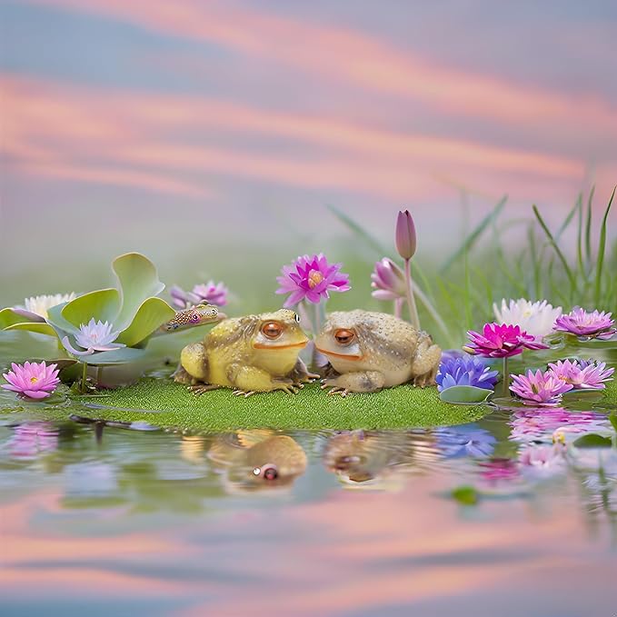 2pcs Frog and Toad Garden Statues - Outdoor Yard Art Decor Figurines - Decorative Frog Figurine for Garden, Patio, Lawn