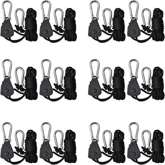 6 Pairs 1/8 inch Adjustable Heavy Duty Rope Hanger for Grow Light, Grow Tent Rope Clip Hanger Loose-Proof Design Light Fixture Hangers, 150lbs Weight Capacity 12 Pcs