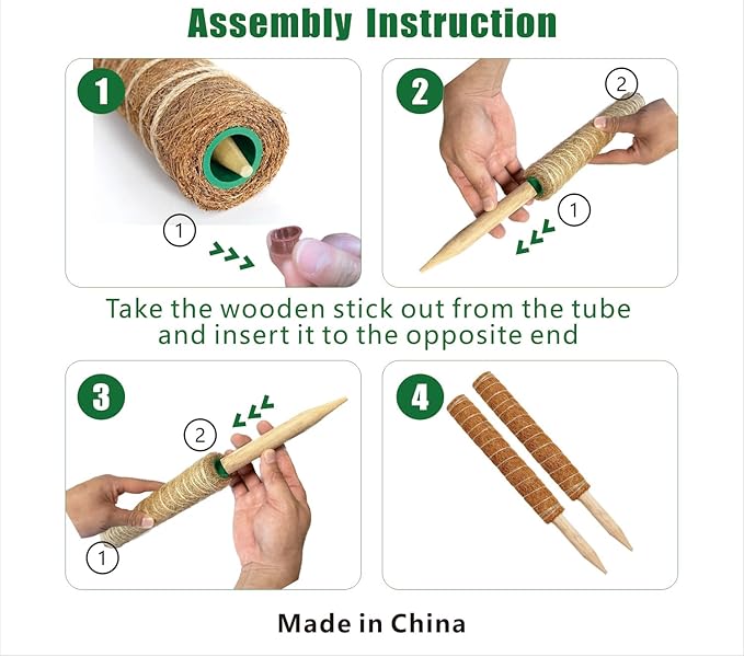 Moss Pole, 4 Pack 17Inch Monstera Plant Support for Climbing Plants Accessories Indoor -Stackable Moss Poles Plant Support Stakes -Coir Plant Pole Sticks for Potted Plants -Pothos, Tall Plant Trellis