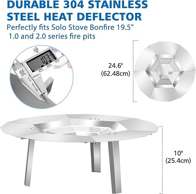 KEESHA Heat Deflector for Solo Stove Bonfire 19.5"-Heat Plate for Fire Pits Heat Deflector for Solo Stove Bonfire Accessory with 3 Detachable Legs, 304 Stainless Steel