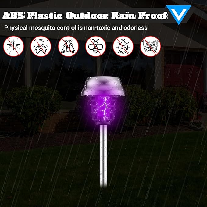 Qualirey 4 Pcs Solar Bug Zapper Outdoor Waterproof Solar Mosquito Zapper Outdoor Solar Powered Mosquito Killer Lamp Mosquito Repellent Lamp for Patio Yard Garden Insect (Purple Light, White Light)