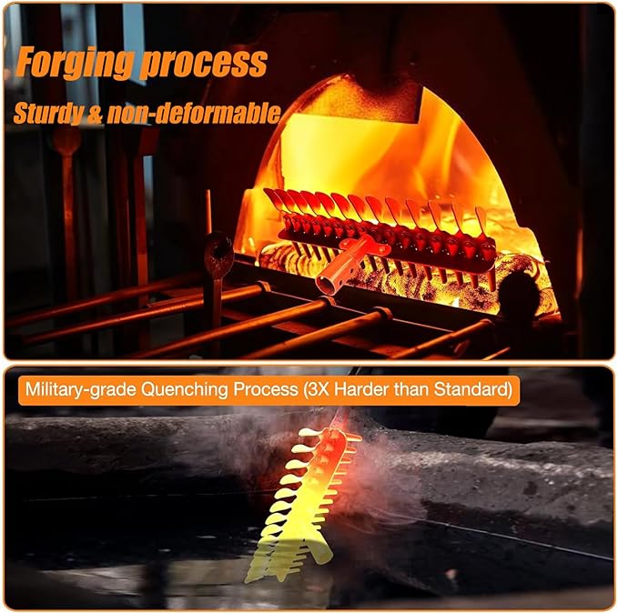 Thatch Rake - 15" Dethatcher Rake for Lawns with Upgraded Dual-Action Tines, Efficient Garden Rake with 57" Adjustable Handle, Heavy Duty Steel Metal Rakes with Reusable Yard Waste Bag & Gloves