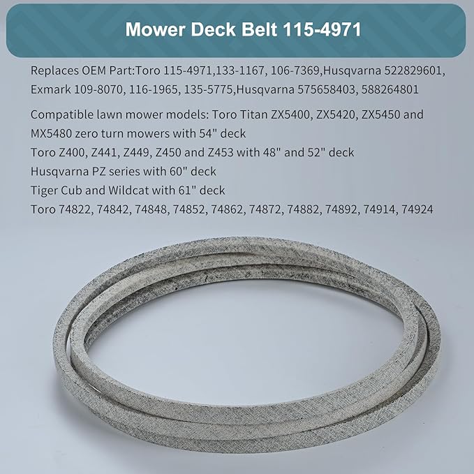 5/8 x 176'' Deck Belt for Toro 115-4971 133-1167 Husqvarna 522829601 575658403 Exmark 109-8070 116-1965 Kevlar Belt Compatible with Toro Titan ZX5400 ZX5420 Z400 Z441 Tiger Cub Wildcat (115-4971)
