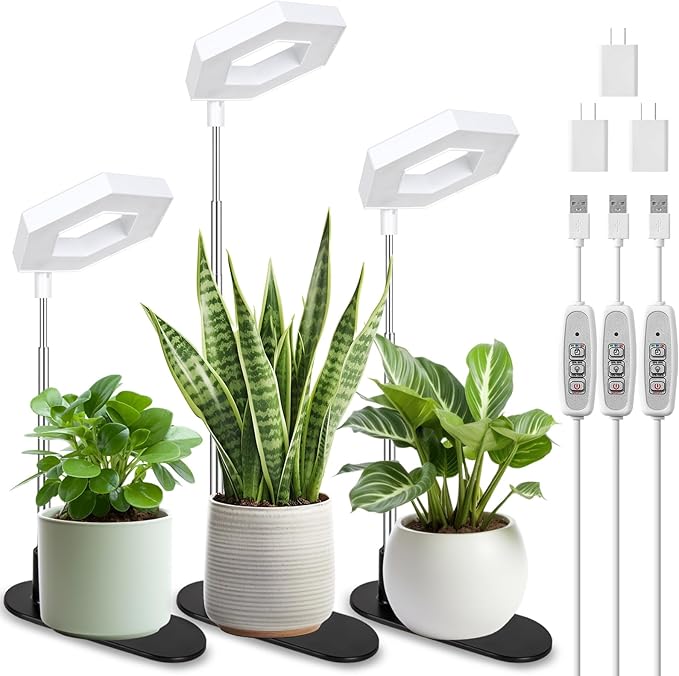 FOXGARDEN Plant Light, 126LEDs Grow Light for Indoor Plants, Full Spectrum Desk Growing Lamp with Detachable Base, Height Adjustable 7.8"-26" with Auto Timer 4H/8H/12H, 4 Dimmable Brightness, 3 Pack