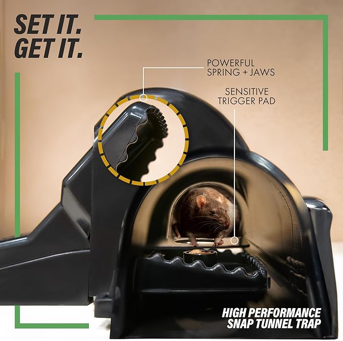 Rat and Chipmunk Traps. Prevents Accidental Triggering with Dual Tunneled Design. Covered Snap Traps for Humane Kill, Reusable, Pest Control for Rats, Indoor & Outdoor Use. 4 Pack