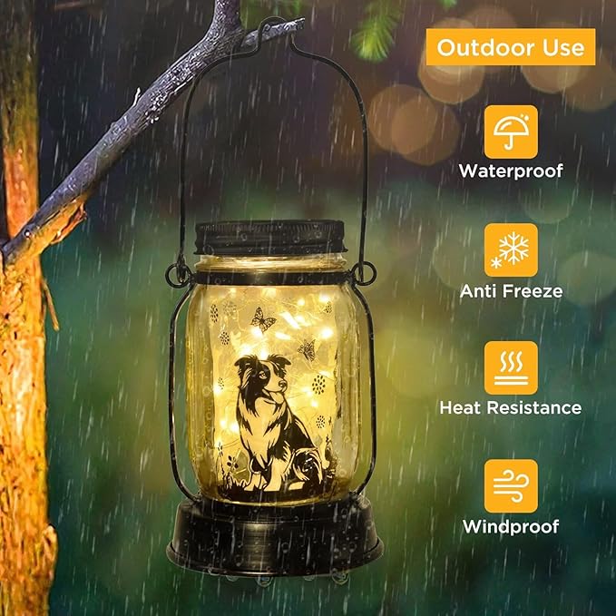 Border Collie Gifts for Women/Men Border Collie Solar Lanterns Dog Mom Birthday, Dog Lovers Lantern, Pet Loss Pet Memorial Lights, Solar Garden Decoration Outside for Yard, Patio,Backyard,Porch