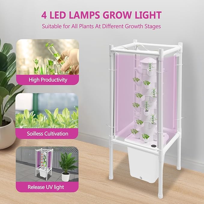 Hydroponic Growing System, Planter Germination Tower with Pump, 30 Pods Indoor Gardening Vertical Garden Planter Indoor Smart Garden Kit for Gardening Lover Herbs,Fruits (White)