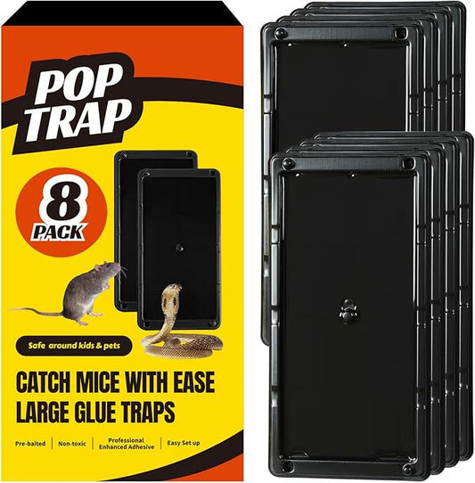 POPTRAP Rat Trap Heavy Duty & Large, Super Sticky Mouse Trap with Ultra-Strong Glue, Scent of Peanut Butter for Indoor & Outdoor, Non-Toxic (BigSize-8Pack)