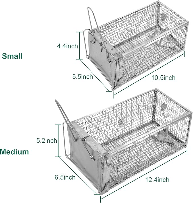 SZHLUX 2-Pack Rat Trap, Humane Mouse Traps Work for Indoor and Outdoor,Small Rodent Animal-Mice Vole Chipmunk Hamsters Live Cage,Catch and Release(SZ-SL2614X2S)