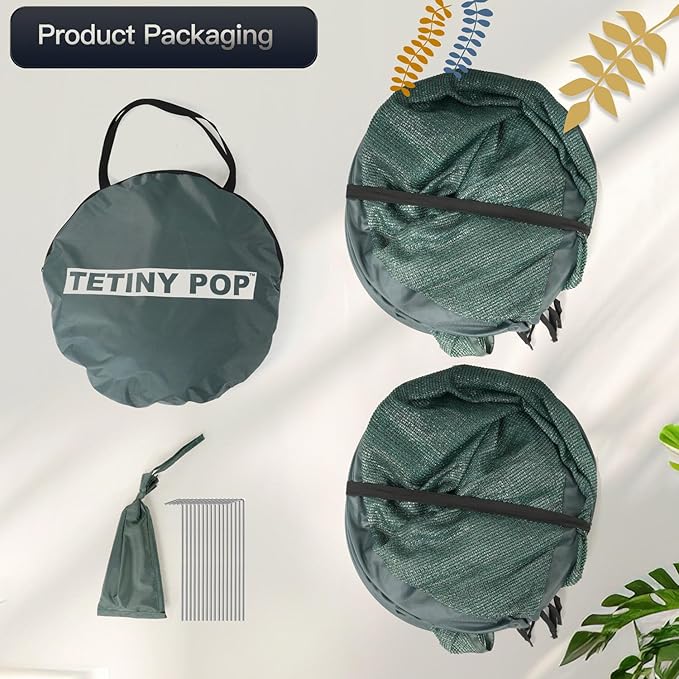 2pack Pop up Plant Sunshade Cloth,Plant Sun Shade Net for Flower UV Resistant Pest Guard Cover for Outdoor Gardens Sunblock Shade Cover with Carry Bag and 16 Stakes (Green)