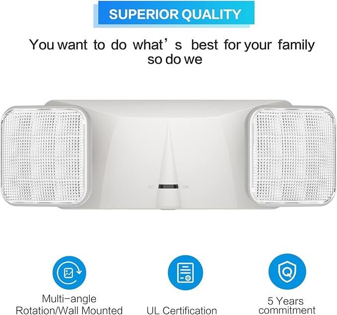 SPECTSUN 2 Packs Led Emergency Light White, Adjustable Square Head Emergency Led Light with Battery, White Emergency Light/Emergency Light Fixture/Emergency Exit Sign/Emergency Exit Light.