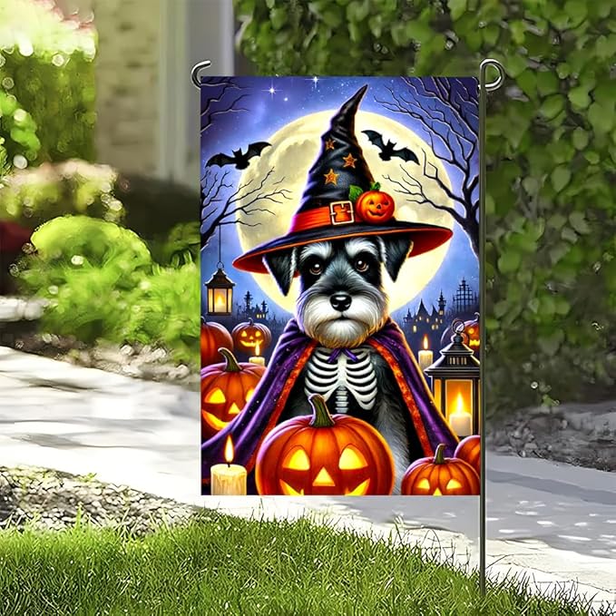 Halloween Pumpkin Witch Skeleton Dog Garden Flag 12x18 Inch Double Sided Autumn Yard Flag