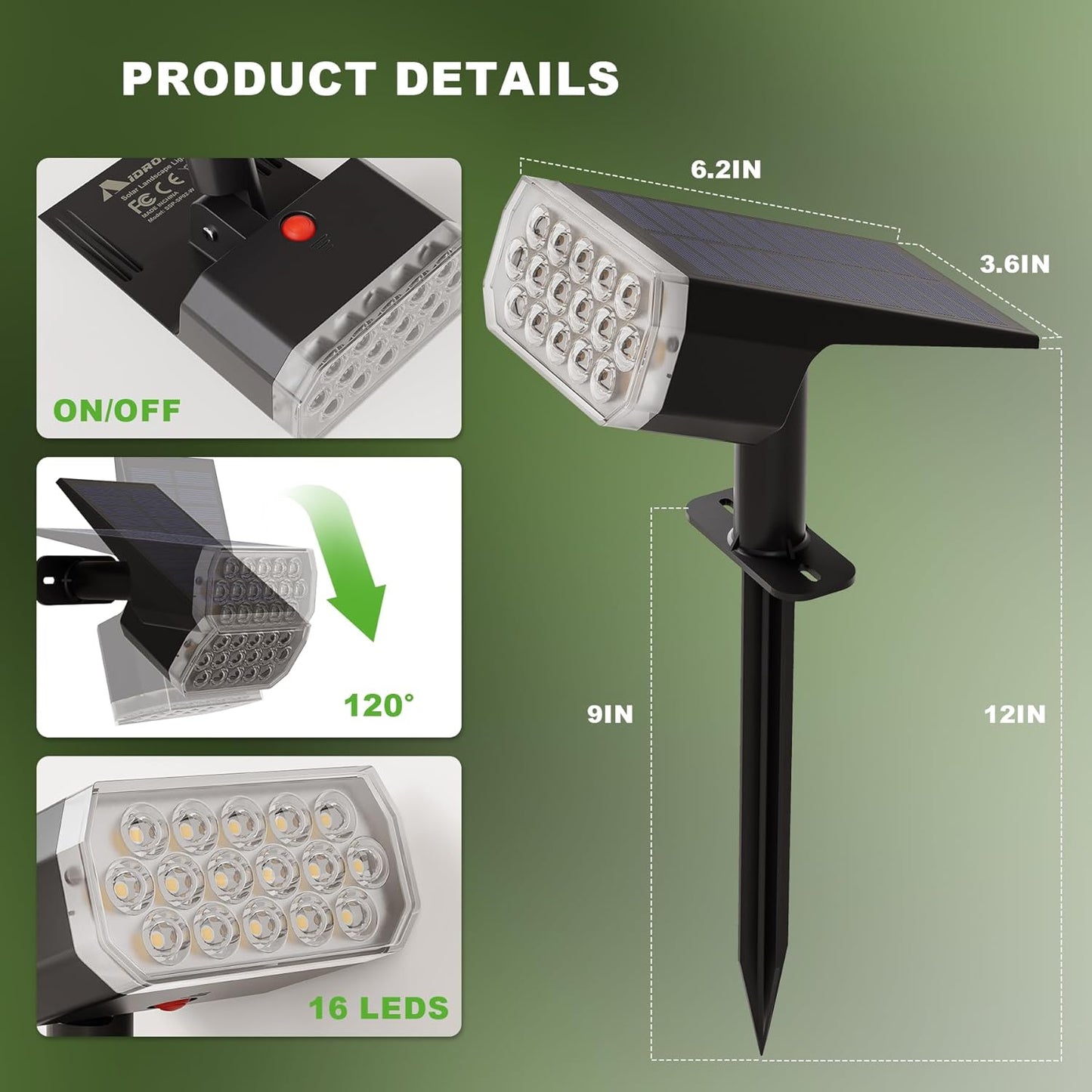 Solar Spot Lights Outdoor, 3 Lighting Modes Solar Outdoor Lights for Garden Yard Outside Landscape, 2 Pack Warm