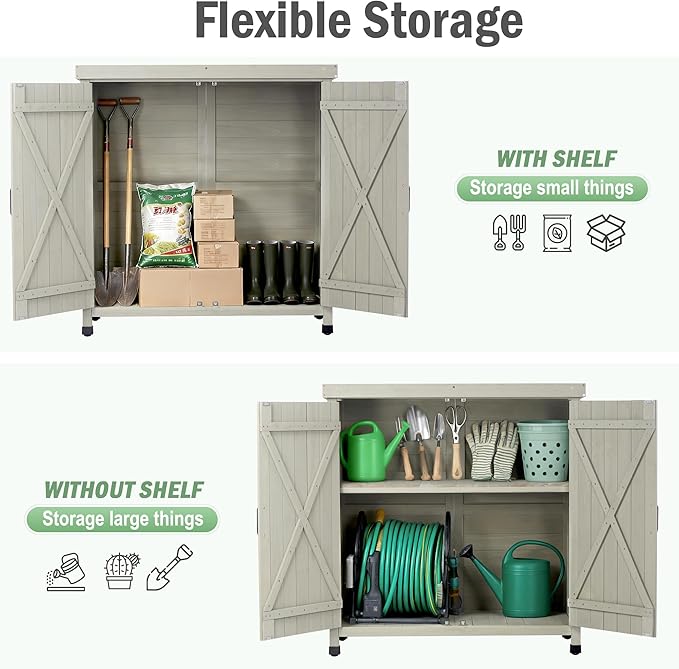 Outdoor Potting Bench with Metal Work Top,Waterproof Garden Storage Cabinet,Wooden Tool Station Shed for Backyard,Patio,Lawn Gardening