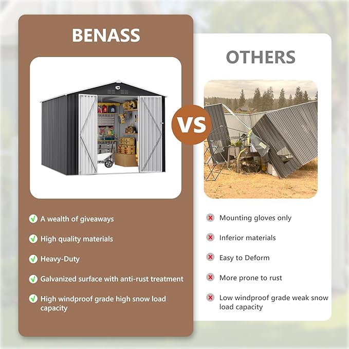 10x12 FT Outdoor Storage Shed, Metal Garden Shed - Tool Storage Sheds with Lockable Doors, Waterproof Outside Storage Building for Backyard, Patio (Black; Floor Not Included)