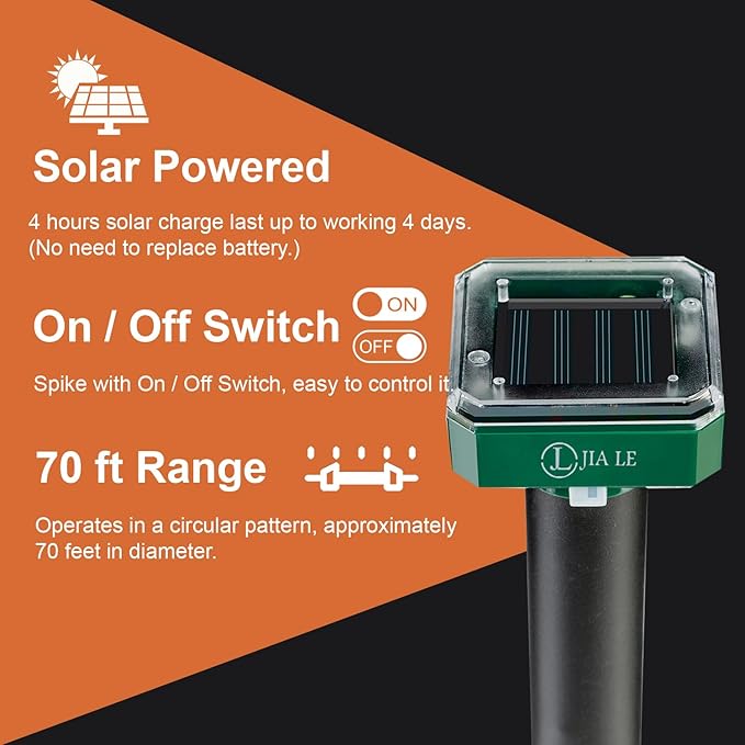 Mole Repellent Solar Powered 10 pk Gopher Solar Snake Repellent Ultrasonic Vole Gopher Sonic Waterproof Spikes Stakes for Garden Yard