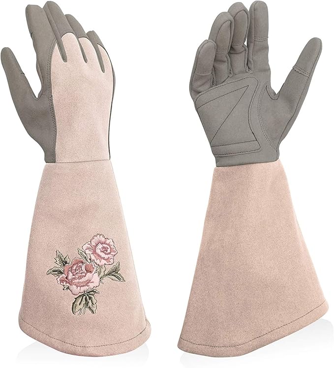 Rose Pruning Gloves Thorn Proof, Embroidery Leather Gardening Gloves with Extra Long Forearm Protection