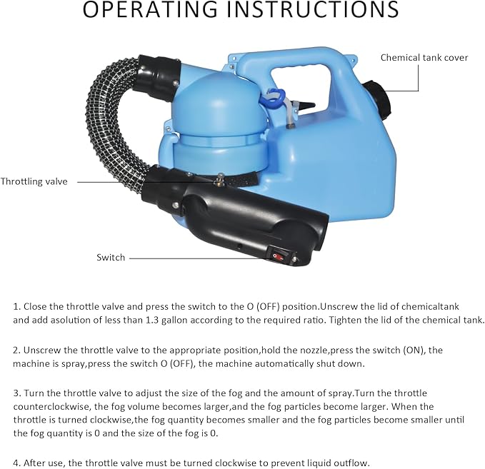 6L(1.59 Gallon) Electric ULV Cold Fogger Machine,Electric Atomizer Sprayer,Electric Fogger Portable,Adjustable Flow Rate, Large Area Spraying for Home Indoor Outdoor