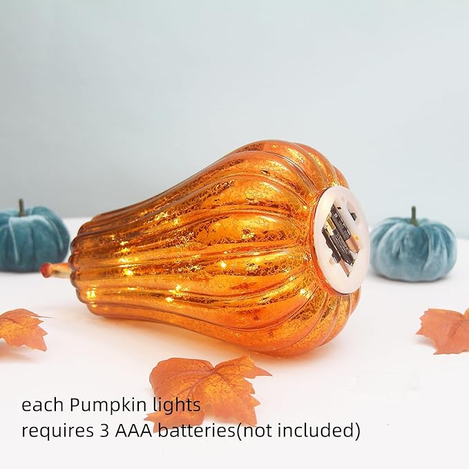 Mercury Glass Pumpkin Lights with Timer, Battery Operated Led Pumpkin Lights for Halloween Fall,Thanksgiving Rustic Decor (Gold Common, 11")