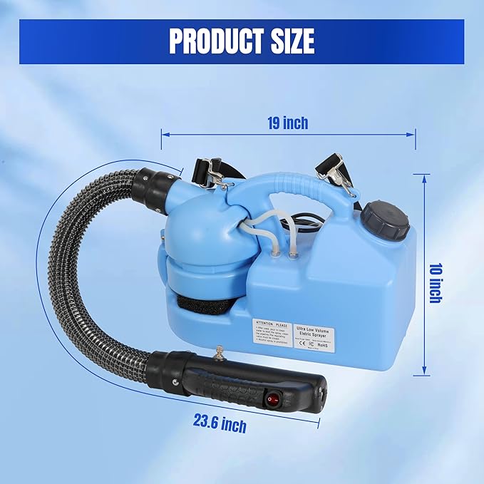 ULV Fogger Machine 7L (1.85 Gallon) Electric Portable Fogger Sprayer Ultra-Low Volume Atomizer for Indoor Outdoor Use in Home, Yard, Garden, Patio, and Large Spaces (7L Spray Machine-1Pack)