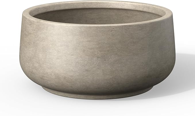 Kante 13.4" Dia Round Curvy Concrete Planter, Large Plant Pots with Drainage Hole and Rubber Plug for Indoor Outdoor Plants, Flower Pot for Home Garden Patio Porch, Weathered Concrete