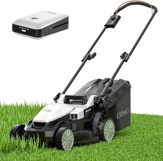 Litheli Electric Lawn Mower Cordless,Grass Cutter Machine for 1600 Sq.Ft.Lawnmower with Brushless Motor,13 In Cutting Width,8 Gallon Capacity,Cutting Height from 1 to 2.5 In, Includes 1 4.0 Ah Battery