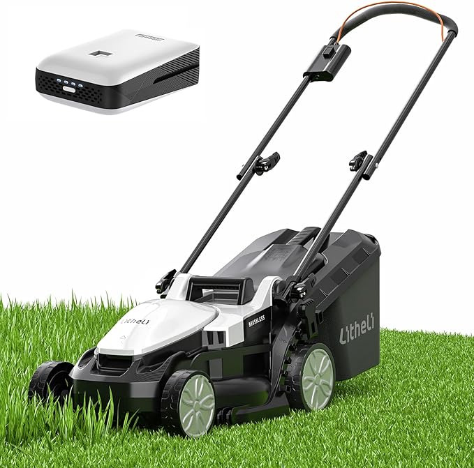 Litheli 13.2inch Electric Lawn Mower Cordless,Grass Cutter Machine for 1600 Sq.Ft.Lawnmower with Brushless Motor, 8 Gallon Capacity, Cutting Height from 1 to 2.5 in, Includes 1 4.0 Ah Battery