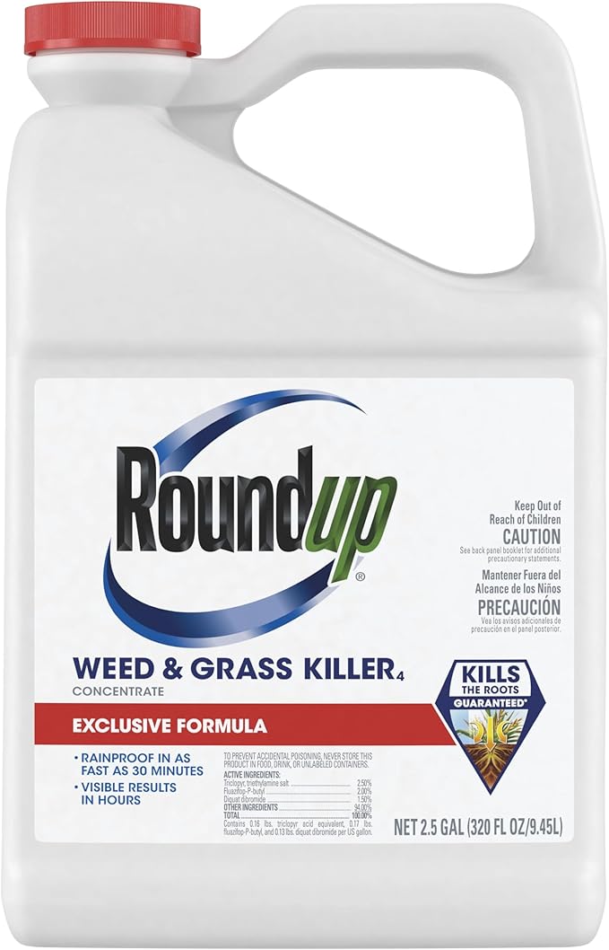 Roundup Weed & Grass Killer₄ Concentrate, Use in and Around Flower Beds, Walkways and Other Areas of Your Yard, 2.5 gal.