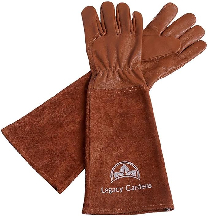 Leather Gardening Gloves for Women & Men, Long Garden Gloves, Cowhide Gauntlet Rose Pruning Thorn Resistant, Forearm Protection, 2XL, Brown