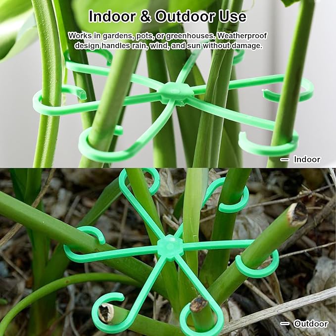 6pcs Climbing Houseplant Stem Supports,Plant stem Support Indoor Outdoor Use,Stem Hook Growth Accessories for Plant Garden, Promotes Upright Growth and Airflow(Green)