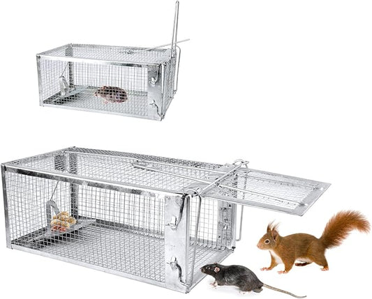 Humane Rat Trap, 10.75"x5.43"x4.41" Metal Mouse Cage Traps and Other Small Live Animals Cage, Easy to Catch and Release, Work for Indoor Outdoor