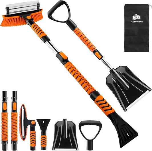 METOWARE 44'' Ice Scrapers and Snow Brush for Car Windshield with Snow Shovel with Ergonomic Foam Grip and 360° Pivoting Brush Head, Snow Brush for Car SUV Truck