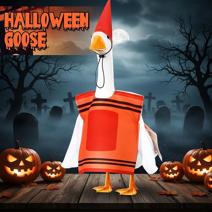 Geyoga Halloween Goose Crayon Costume Porch Goose Outfits 23" Fall Geese Clothes Classroom Lawn School Garden Patio Yard Outdoor Decorations(Red,Crayon)