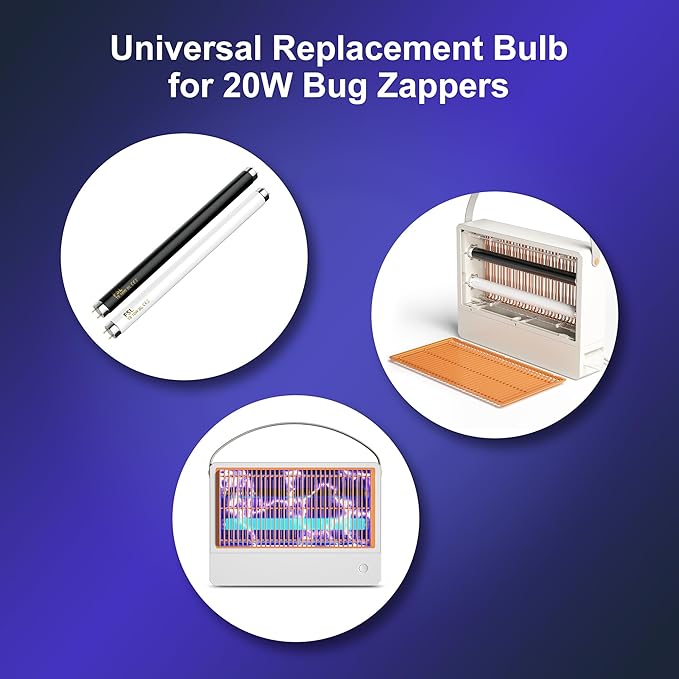 2 Pack Bug Zapper Replacement Light Bulb, BL T8 F10W Light Tube for 20W Indoor Electronic Mosquito Zapper, 13 inch UV Lamp Replacement Bulbs Compatible with 20W Bug Zapper, White & Black