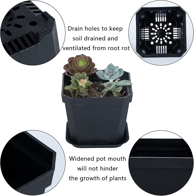 foxany 4" Plastic Nursery Pot, 30 Pcs Thick Plastic Square Planting Pots, Plant Seedling Pots, Seed Starting Pots - Black