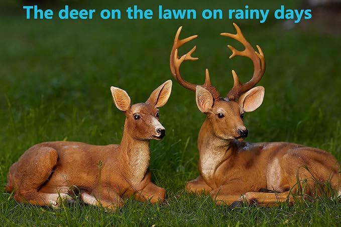 JHVYF Adorable Deer Statue Decor for Garden Yard Buck & Doe Lying Outdoor Sculptures for Home Decor 312-313…