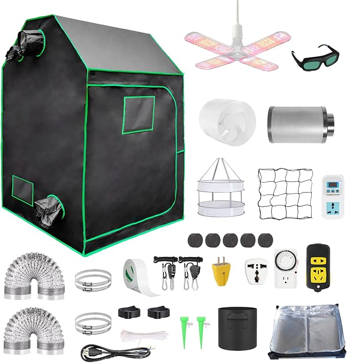 Grow Tent Kit Complete System High Reflective Mylar Indoor Grow Tent Hydroponics Growing Tent with Full Spectrum LED Grow Light Observation Window, Ventilation Fan,Carbon Filter (48" x 48" x 80")