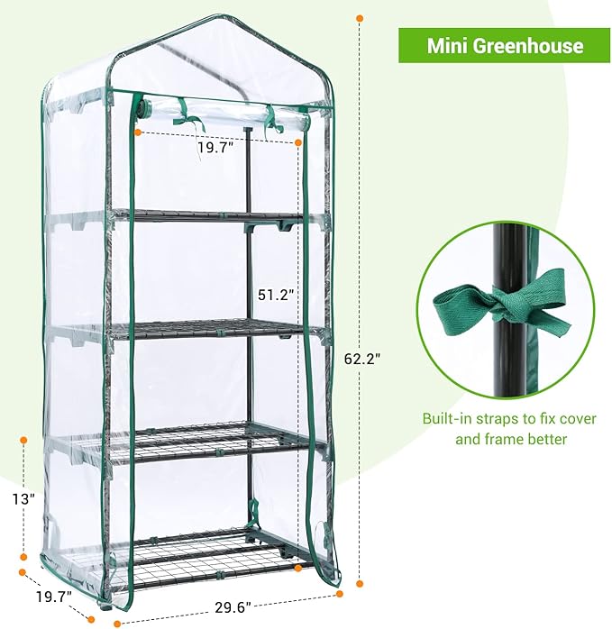 Mini Greenhouse for Outdoors Indoor: Ohuhu Small Green House with 4 Tier Shelves, Portable Plastic Greenhouses with Heavy Duty Transparent PVC Cover for Winter Garden Patio Backyard Porch Balcony