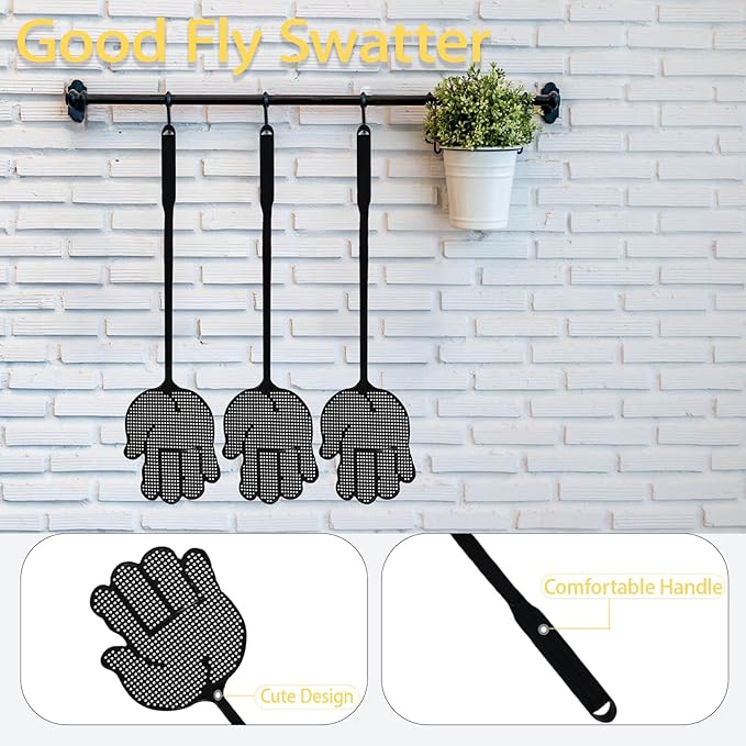 Fly Swatter Heavy Duty for Indoors – Hand-Shaped Flyswatter with Non-Slip Grip, Flexible 6-Pack Bug Swatters for Kitchen, Patio & Living Room