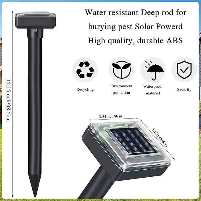 6 Pcs Mole Repellent for Lawns Solar Powered Mole Repeller Ultrasonic Gopher Repellent Waterproof Outdoor Snake Stakes Spikes for Yard Garden Gophers Groundhogs Voles Rodent (Large)